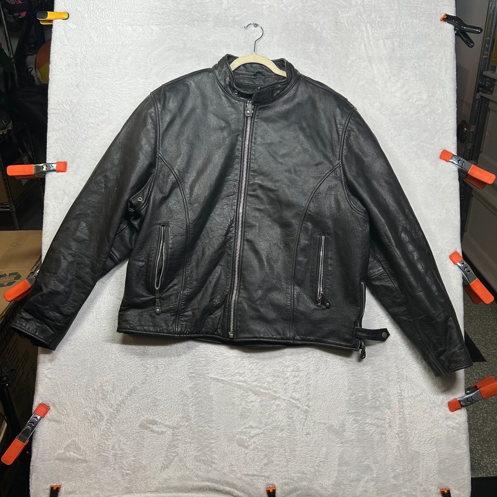 Vintage FMC Thinsulate Liner Leather Biker Jacket Men Black Full Zip Retro - 2XL